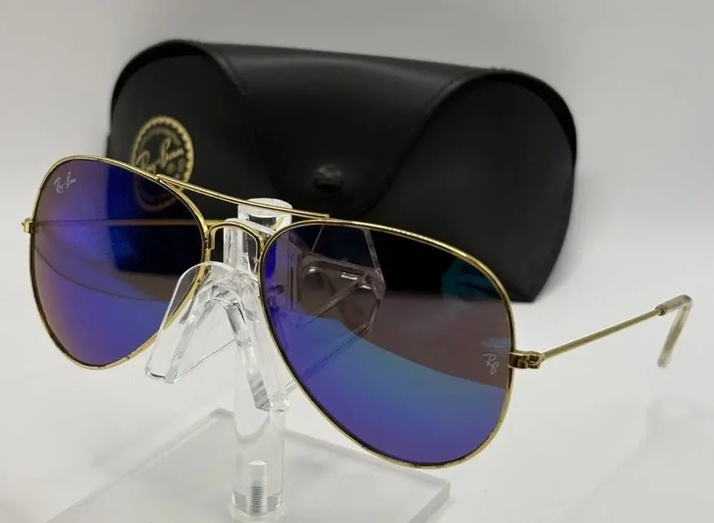 Ray-Ban RB3025 Aviator Gold Purple Blue Mirror Sunglasses 58-14 140